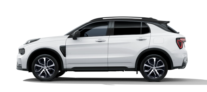 Lynk & Co 01 PHEV 2025 z profilu - SUV plug-in o mocy 280 KM z baterią 17,7 kWh i jednofazową ładowarką pokładową 6,6 kW Type 2