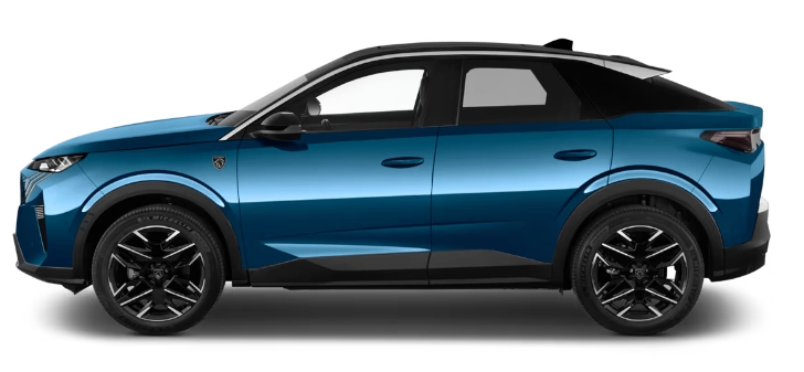 Peugeot E-3008 Long Range z profilu - elektryczny SUV coupé 230 KM z baterią 96,9 kWh netto i zasięgiem do 701 km WLTP
