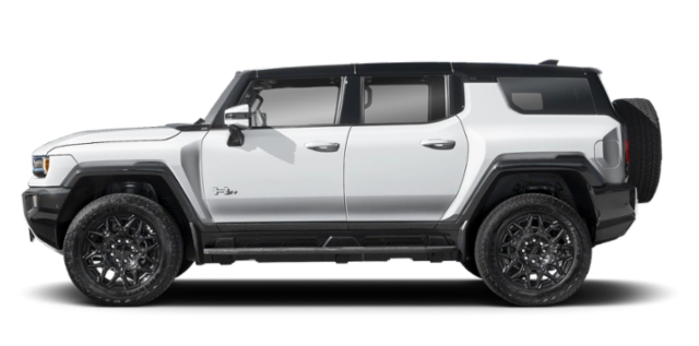 GMC Hummer EV SUV z profilu - elektryczny SUV z baterią 20-modułową Ultium, jednofazowym ładowaniem AC 19,2 kW przez Type 1 i ładowaniem DC 300 kW przez CCS1