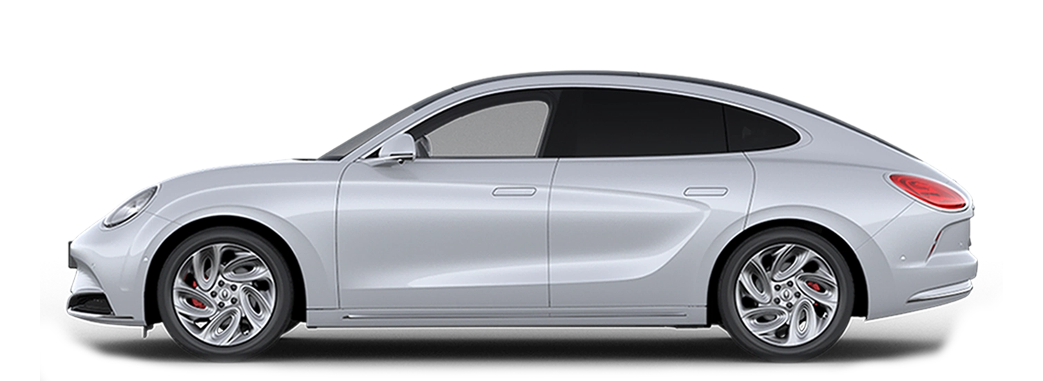 GWM ORA 07 z profilu - elektryczny sedan z baterią 64,3 lub 83,5 kWh, trójfazowym ładowaniem AC 11 kW przez Type 2 i ładowaniem DC 88 kW przez CCS2