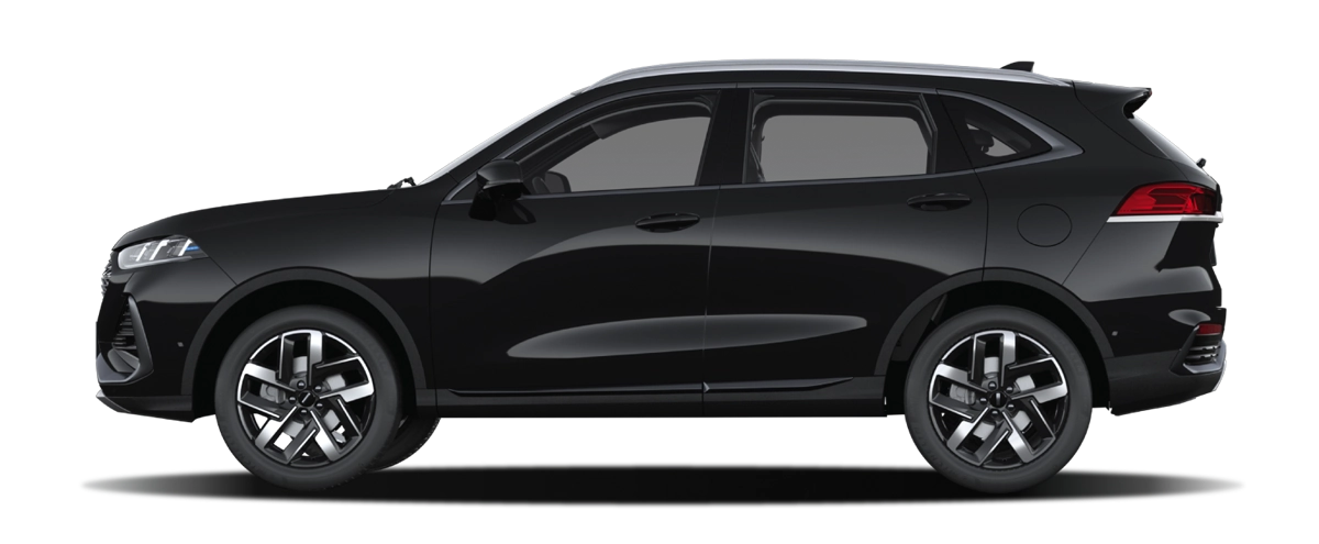 GWM WEY 03 z profilu - hybryda plug-in z baterią 28,9 kWh netto, trójfazowym ładowaniem AC 11 kW przez Type 2 i ładowaniem DC 50 kW przez CCS2