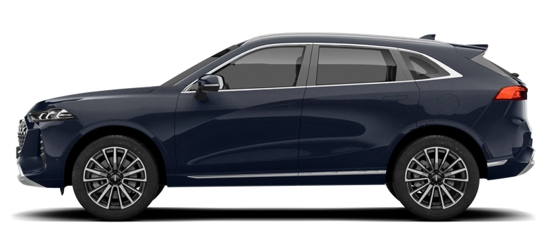 GWM WEY 05 z profilu - hybryda plug-in z baterią 33,71 kWh netto, trójfazowym ładowaniem AC 11 kW przez Type 2 i ładowaniem DC 50 kW przez CCS2
