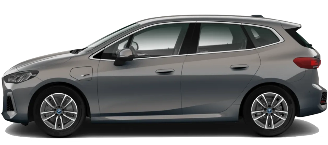 BMW Serii 2 Active Tourer 225e xDrive z boku - hybryda plug-in z baterią 14,2 kWh i ładowaniem AC do 11 kW przez Type 2