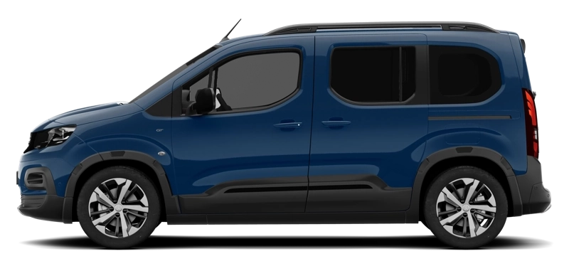 Peugeot e-Rifter z profilu - elektryczny kombivan po liftingu z baterią LFP 50 kWh netto, ładowarką pokładową 7,4 kW (opcjonalnie 11 kW) i DC do 100 kW
