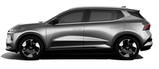 Elektryczny Mitsubishi Eclipse Cross 2025 z boku - SUV z baterią 87 kWh, trójfazowym ładowaniem AC 11 kW lub 22 kW przez Type 2 i DC 150 kW przez CCS2