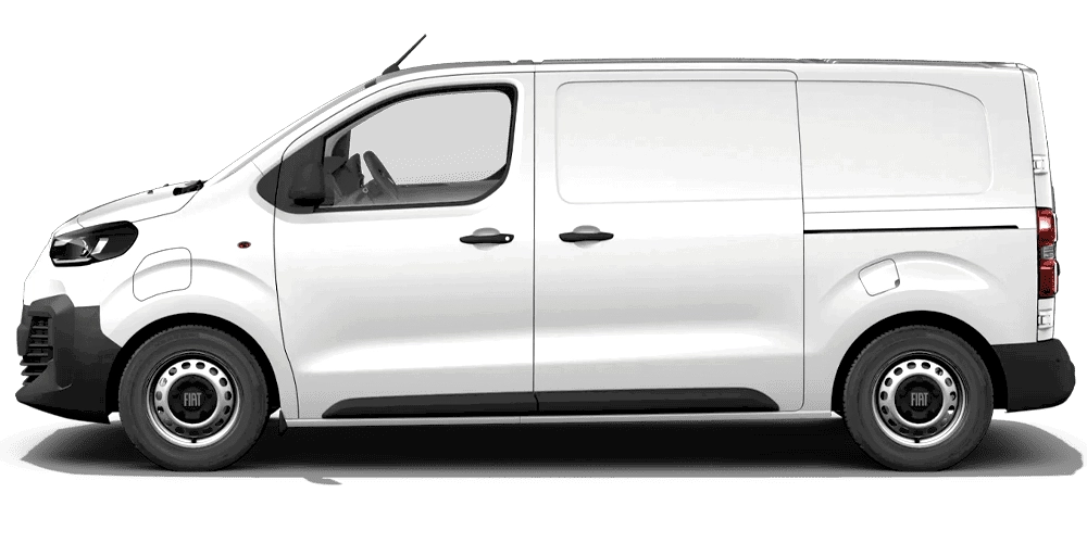 Fiat E-Scudo z profilu - elektryczny furgon z baterią 47,7 lub 71,6 kWh, trójfazową ładowarką pokładową 11 kW i ładowaniem DC do 100 kW