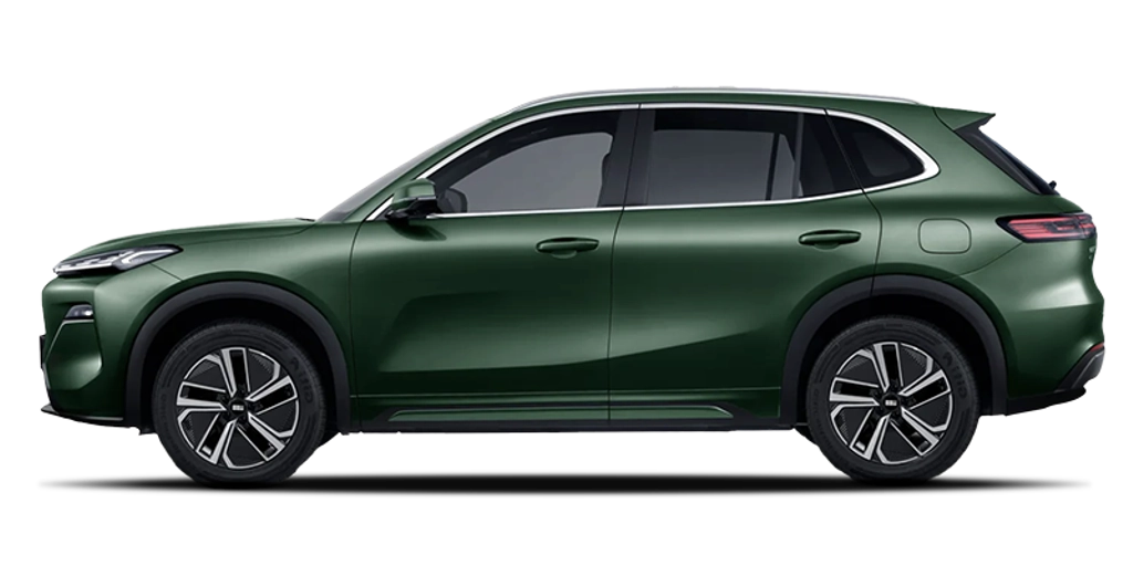 Geely Starray EM-i z profilu - hybryda plug-in z baterią LFP 18,4 kWh, jednofazowym ładowaniem AC 6,6 kW Type 2 i DC do 30 kW