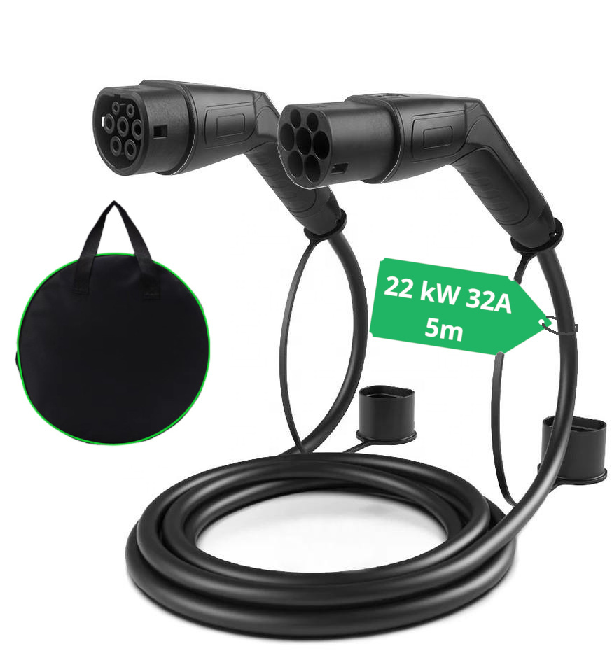 Kabel Type 2 22kW 32A o długości 5m z torbą - kabel do ładowania samochodu elektrycznego Abarth 600e na publicznych stacjach AC