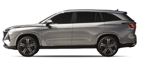 MGS9 PHEV 2026 z profilu - siedmiomiejscowa hybryda plug-in z baterią 24,7 kWh i trójfazowym ładowaniem AC 11 kW przez Type 2