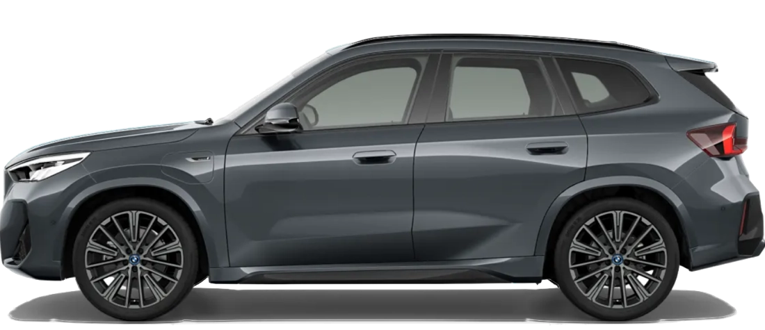 BMW X1 xDrive25e/xDrive30e z boku - hybryda plug-in z baterią 14,2 kWh i ładowaniem AC do 11 kW przez Type 2